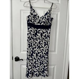 Ann Taylor Size 2 Silk Sundress Midi Sleeveless Lined Blue White Pattern EUC